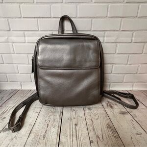 Derek Alexander Silver Leather Convertible Sling Backpack Purse Bag